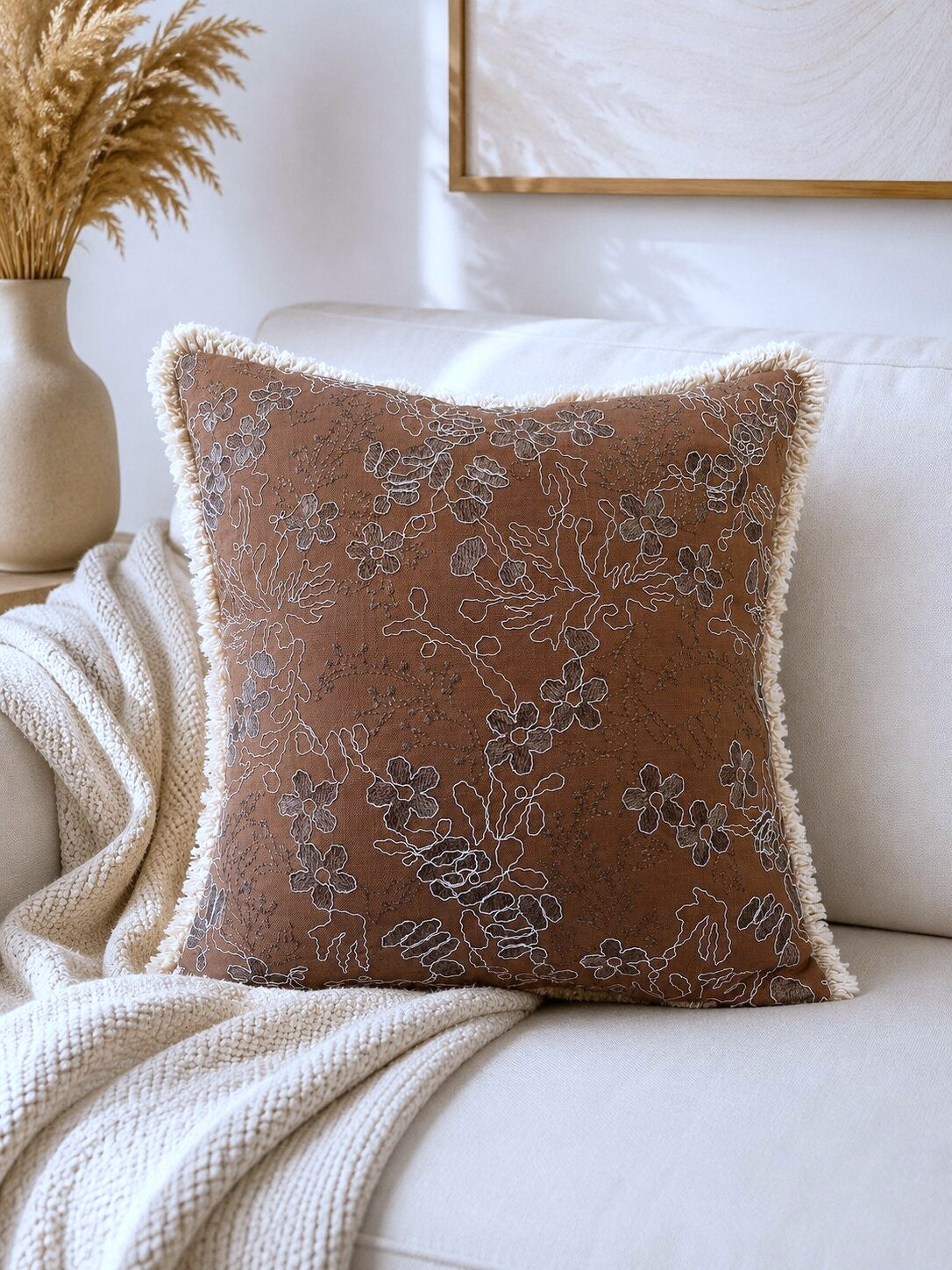 Cocoa Garden Embroidered Fringe Cushion Cover – Set of 2