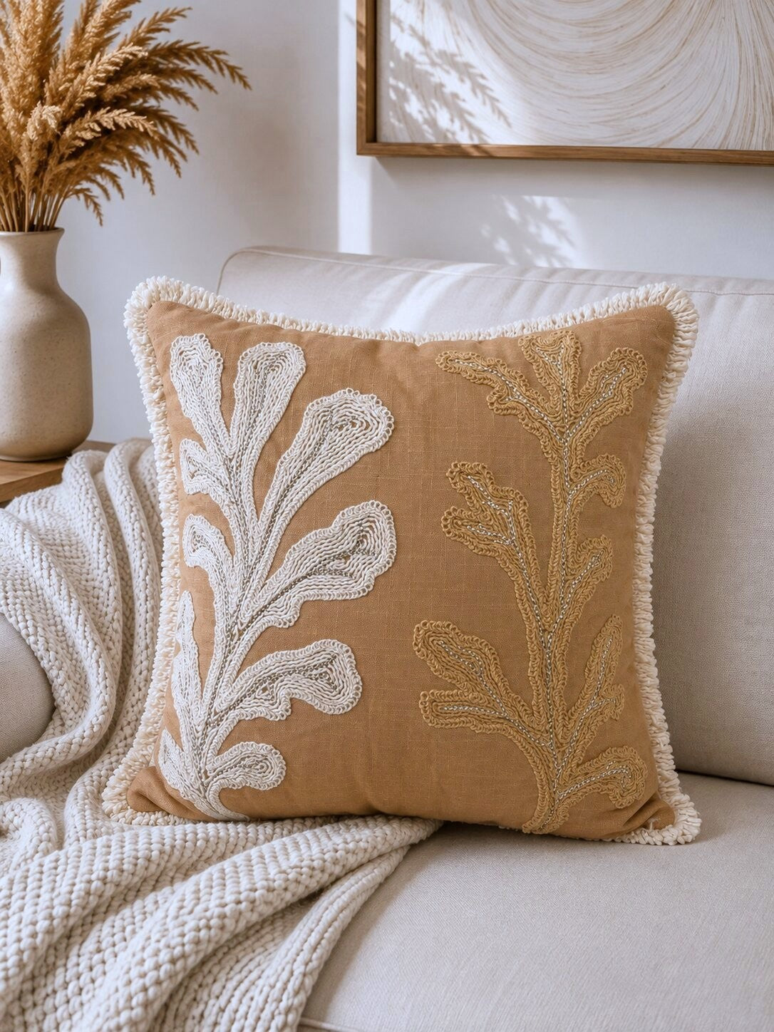 Sahara Cactus Hand-Embroidered Cotton Cushion Cover – Set of 2
