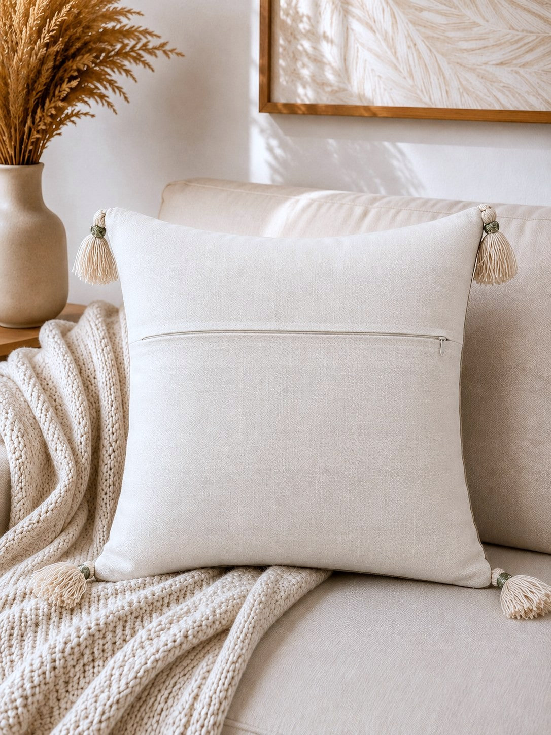 Olive Cactus Hand-Embroidered Cotton Cushion Cover – Set of 2