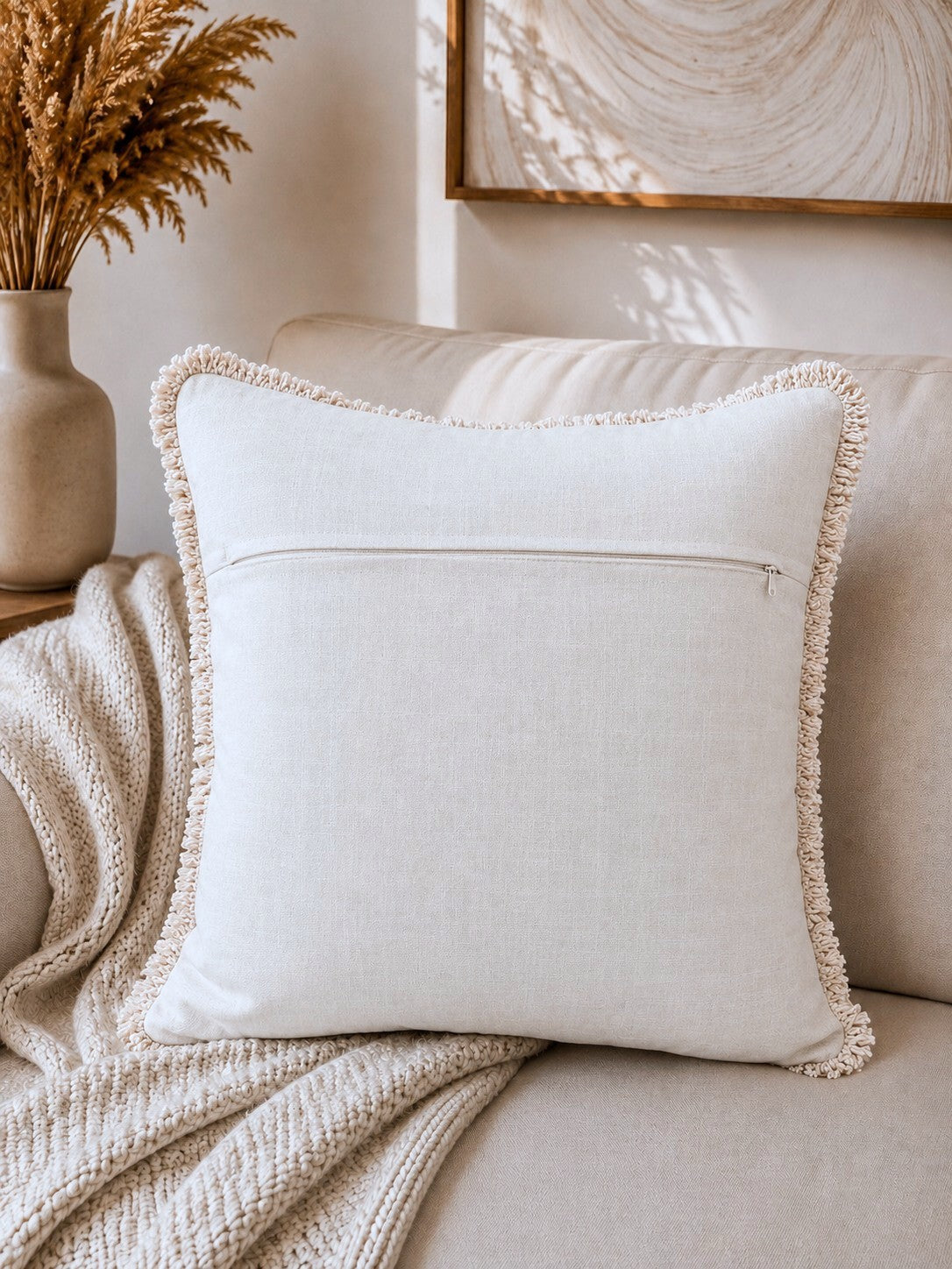 Charcoal Embroidered Fringe Cushion Cover – Set of 2