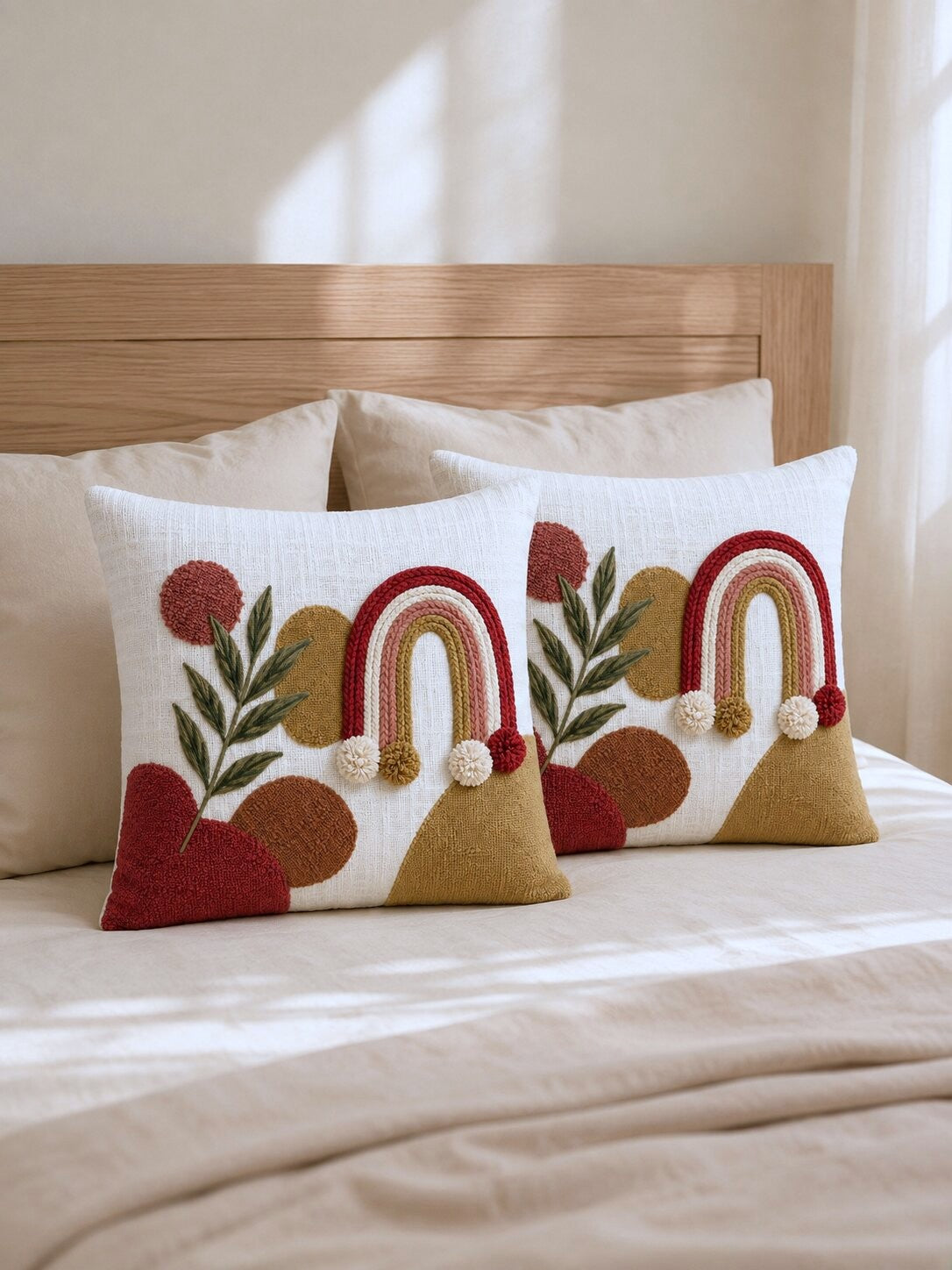 Aranya Boho Hand-Embroidered Cotton Cushion Cover – Set of 2