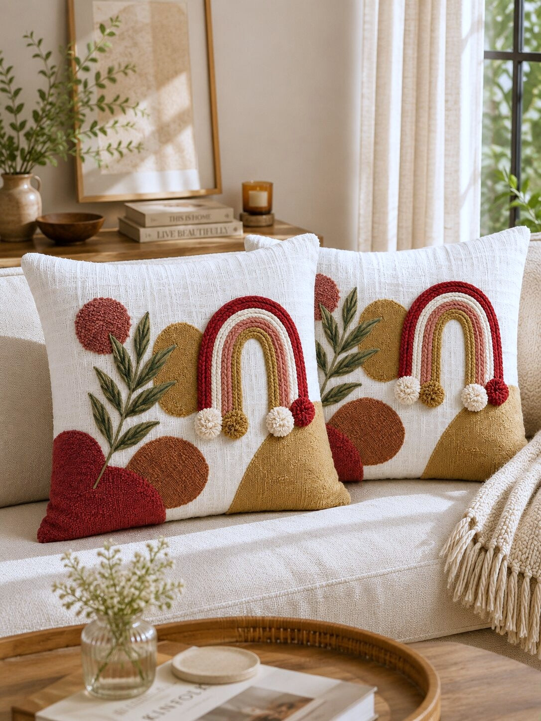 Aranya Boho Hand-Embroidered Cotton Cushion Cover – Set of 2