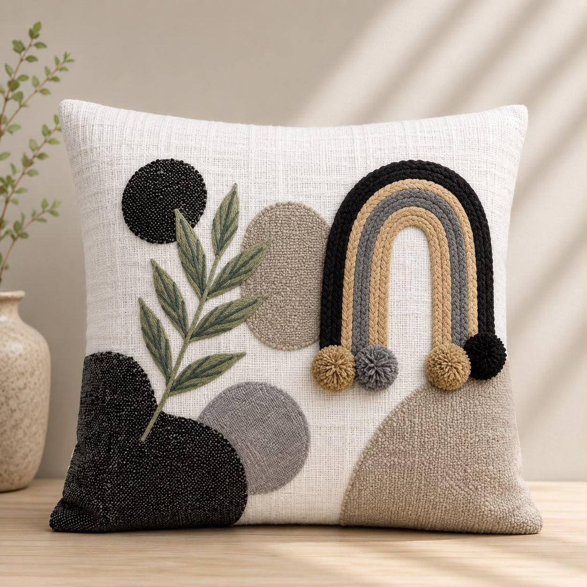 Elara Boho Hand-Embroidered Cotton Cushion Cover – Set of 2