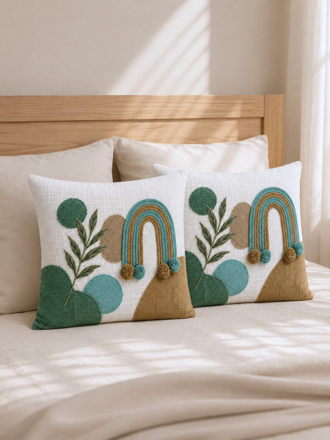 Zaria Boho Hand-Embroidered Cotton Cushion Cover – Set of 2
