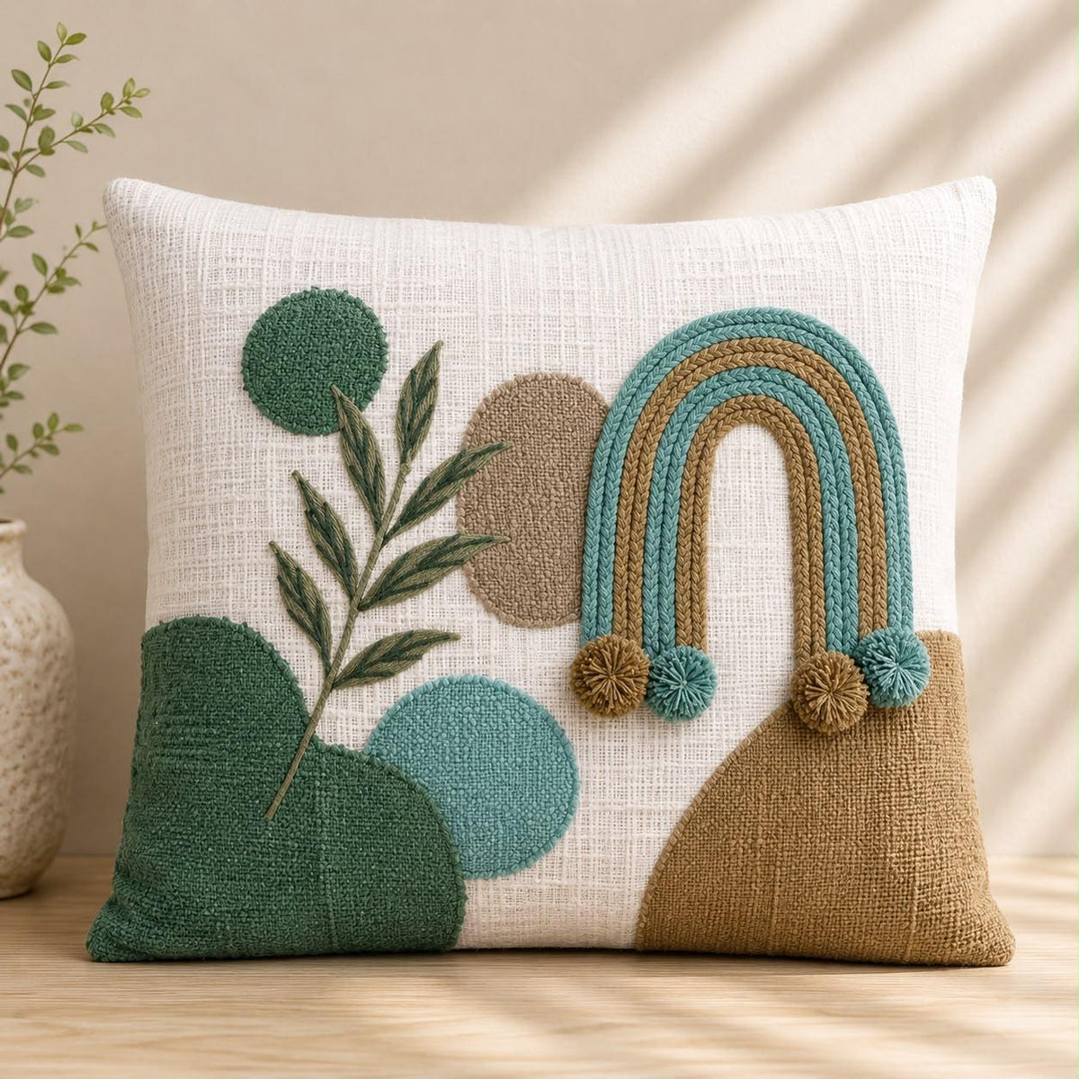 Zaria Boho Hand-Embroidered Cotton Cushion Cover – Set of 2