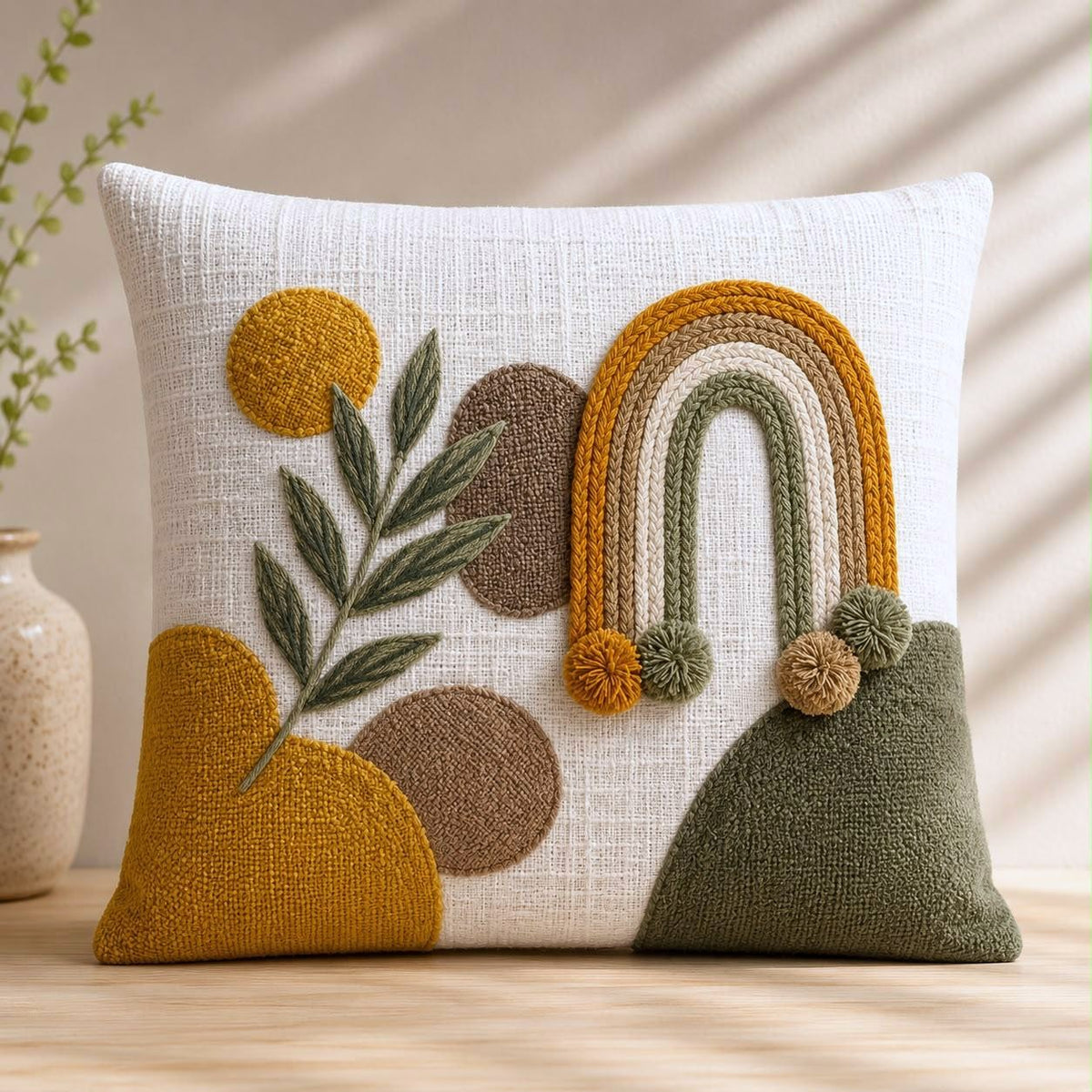 Mirova Boho Hand-Embroidered Cotton Cushion Cover – Set of 2