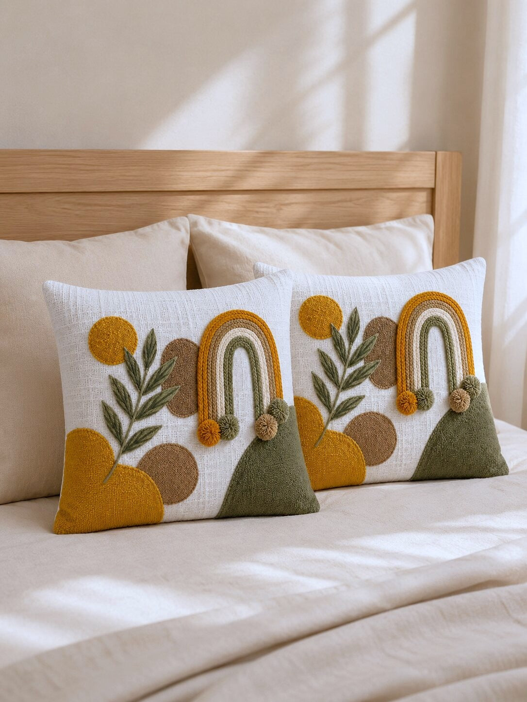 Mirova Boho Hand-Embroidered Cotton Cushion Cover – Set of 2