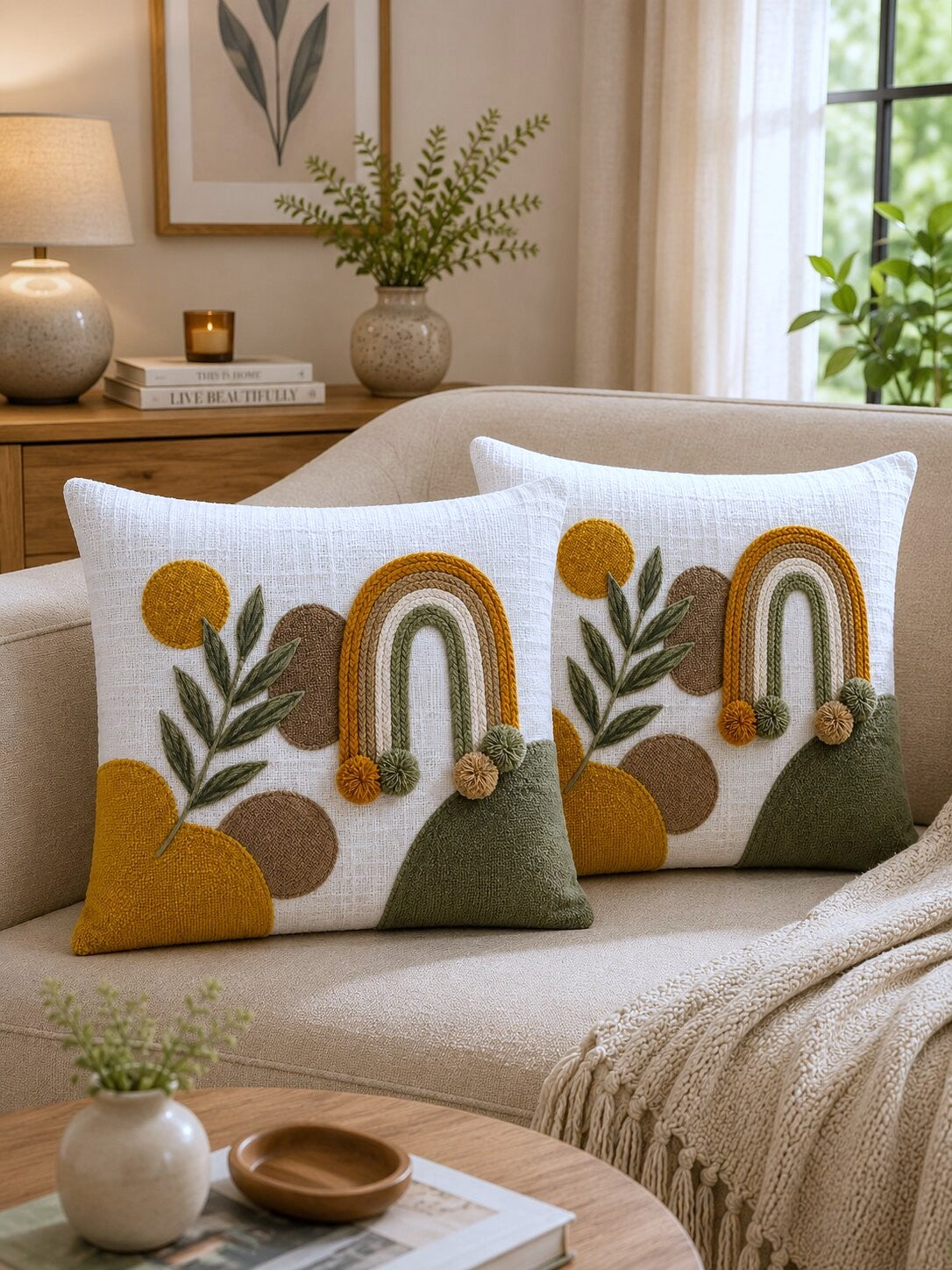Mirova Boho Hand-Embroidered Cotton Cushion Cover – Set of 2