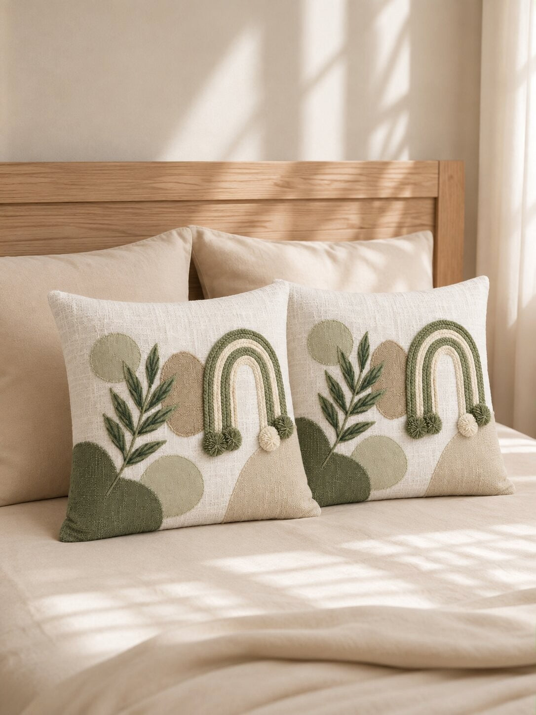 Sienna Boho Hand-Embroidered Cotton Cushion Cover – Set of 2