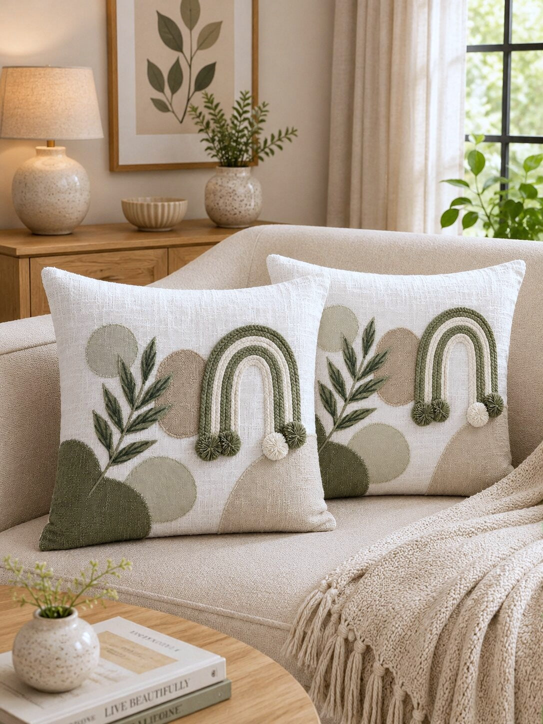 Sienna Boho Hand-Embroidered Cotton Cushion Cover – Set of 2