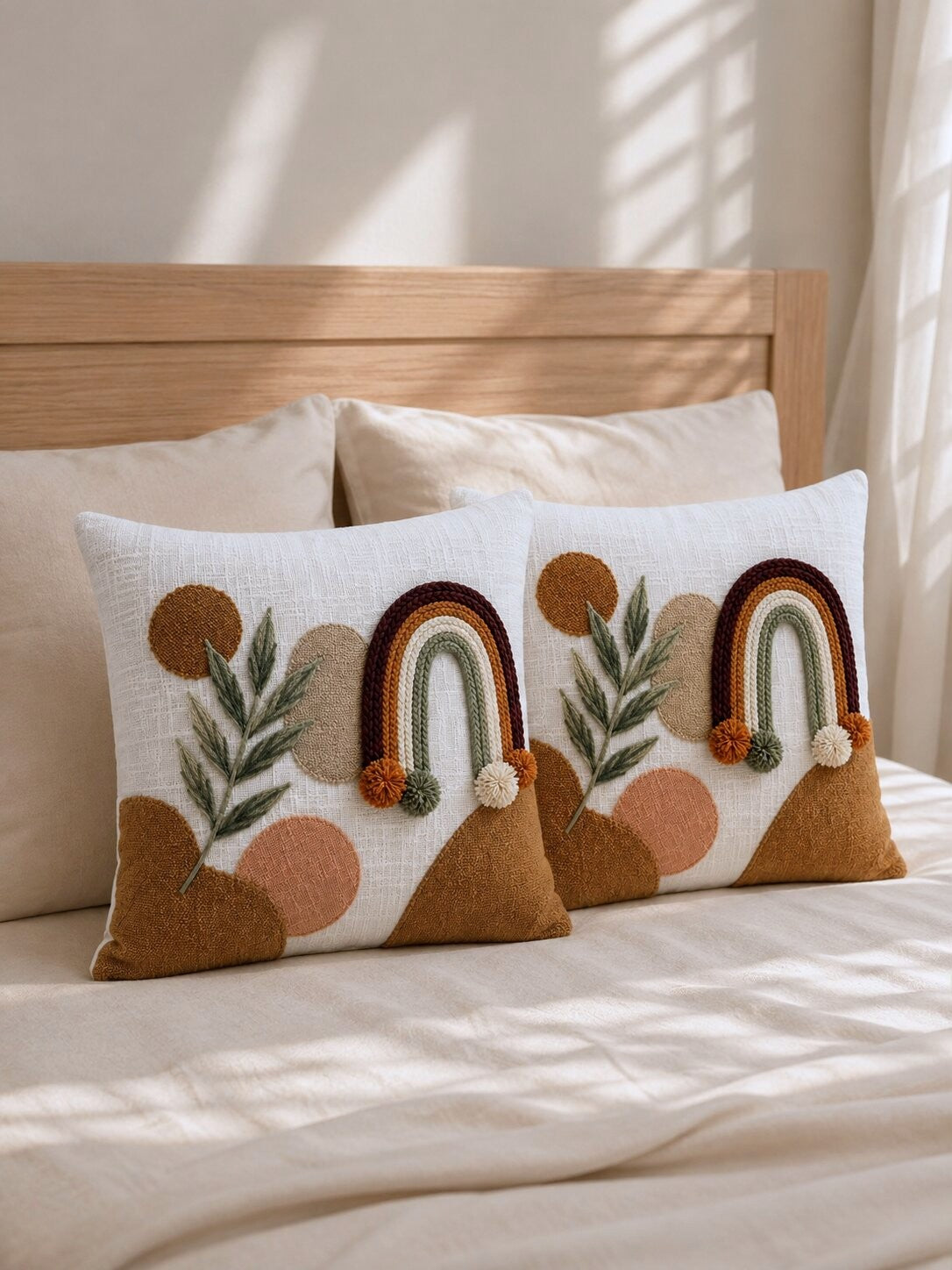 Sienna Boho Hand-Embroidered Cotton Cushion Cover – Set of 2