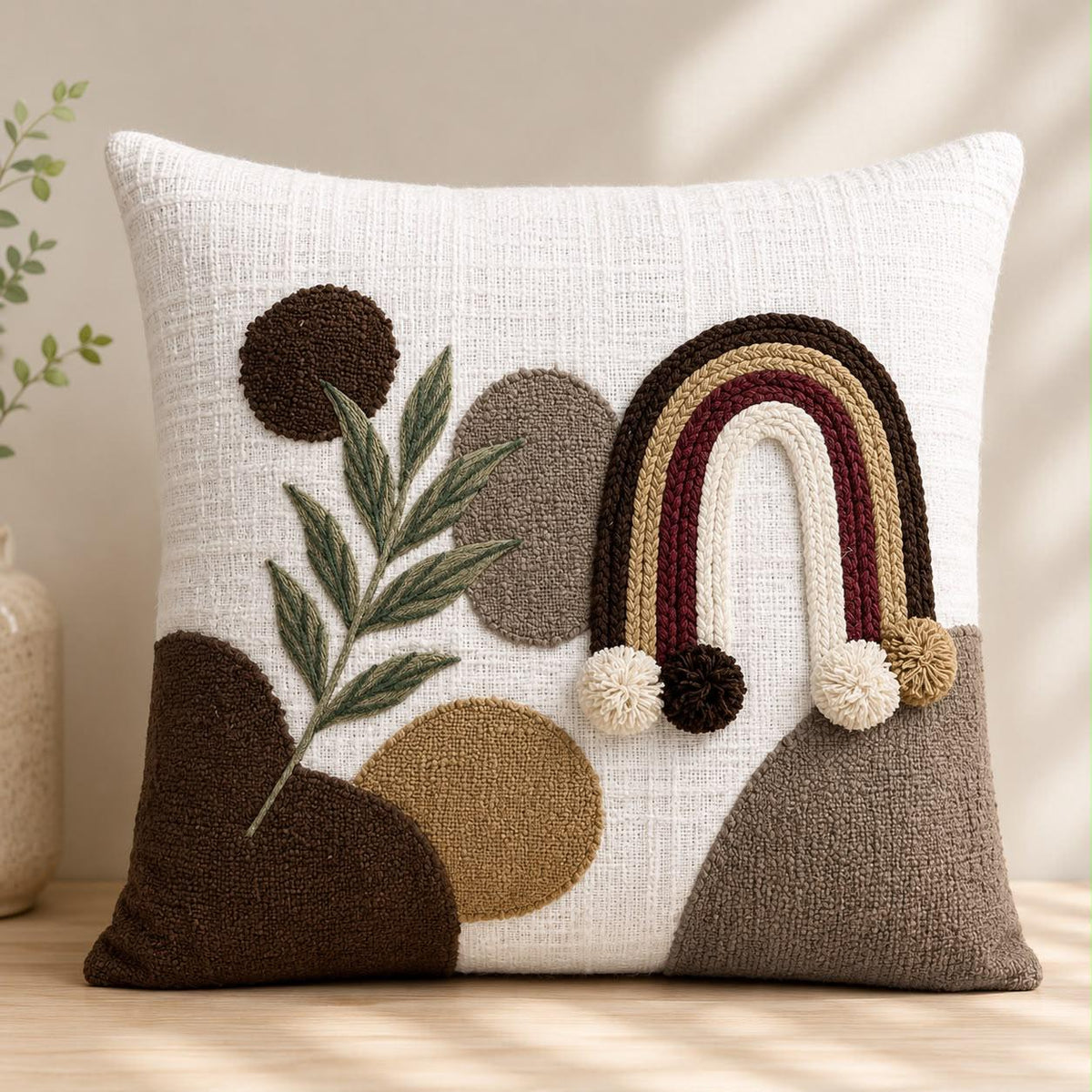Mirova Boho Hand-Embroidered Cotton Cushion Cover – Set of 2