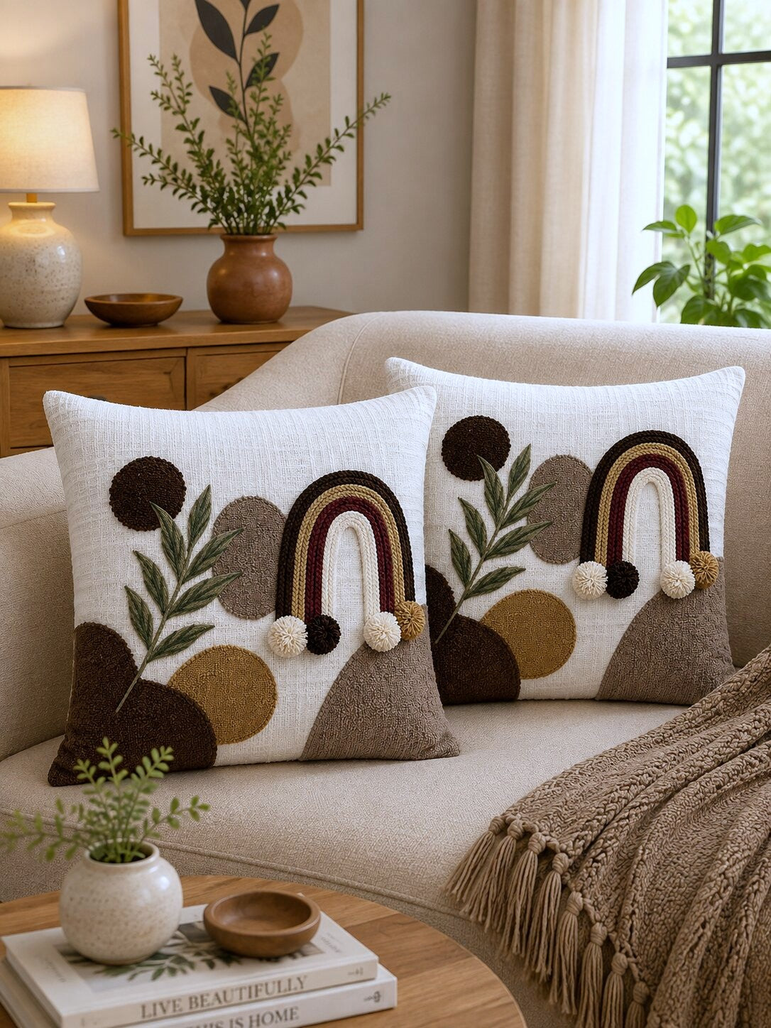 Mirova Boho Hand-Embroidered Cotton Cushion Cover – Set of 2