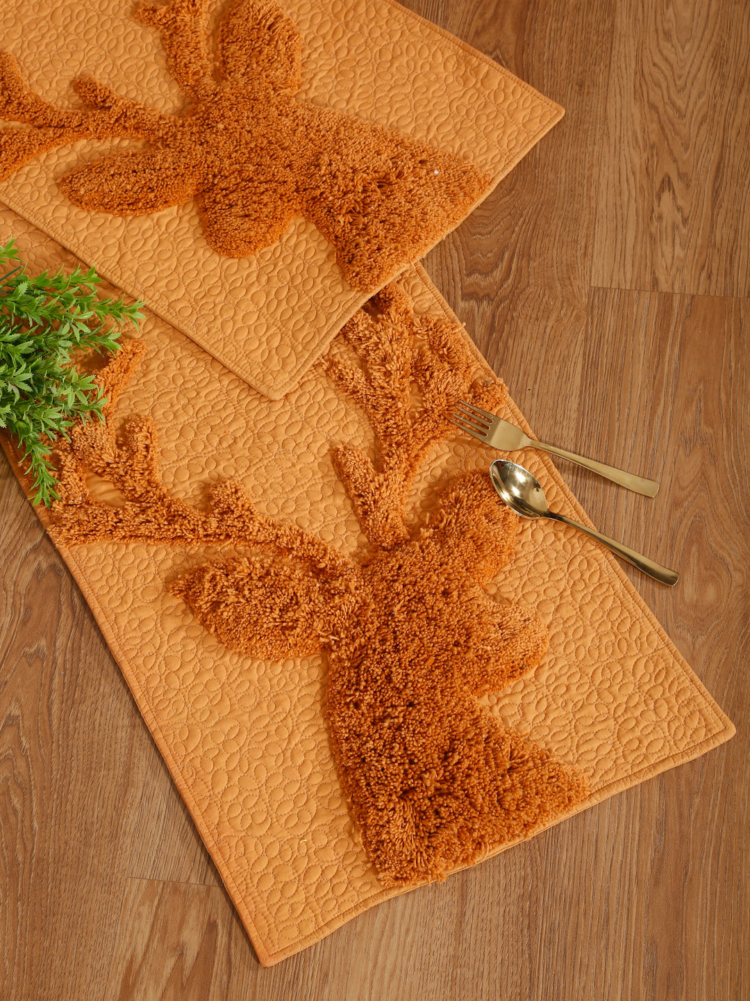 Pumpkin Spice Reindeer Tufted and Quilted Table Runner