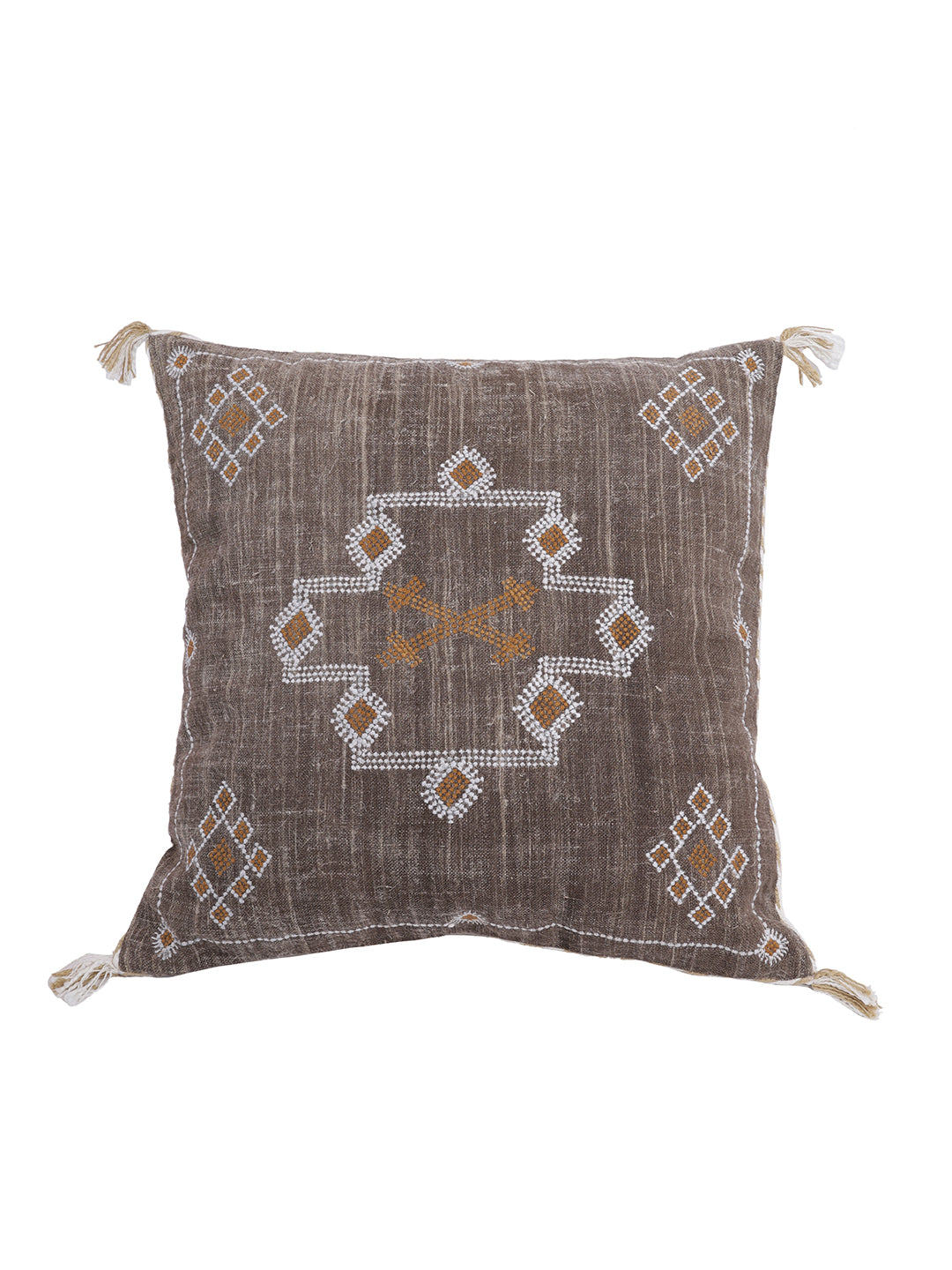 Embroidered boho linen pillow cover