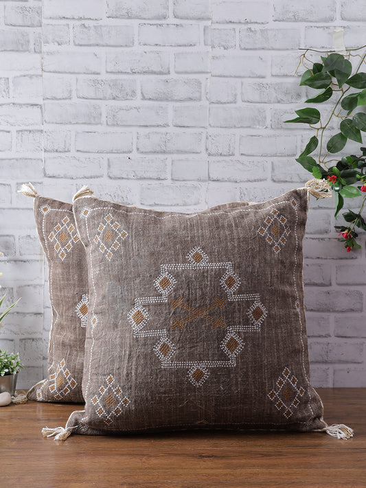 Embroidered boho linen pillow cover