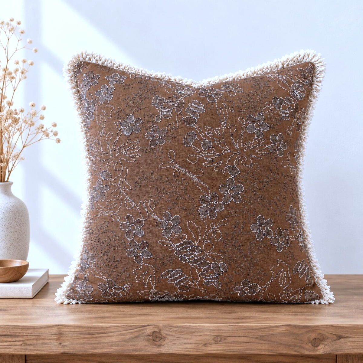 Cocoa Garden Embroidered Fringe Cushion Cover – Set of 2