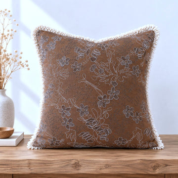 Cocoa Garden Embroidered Fringe Cushion Cover – Set of 2