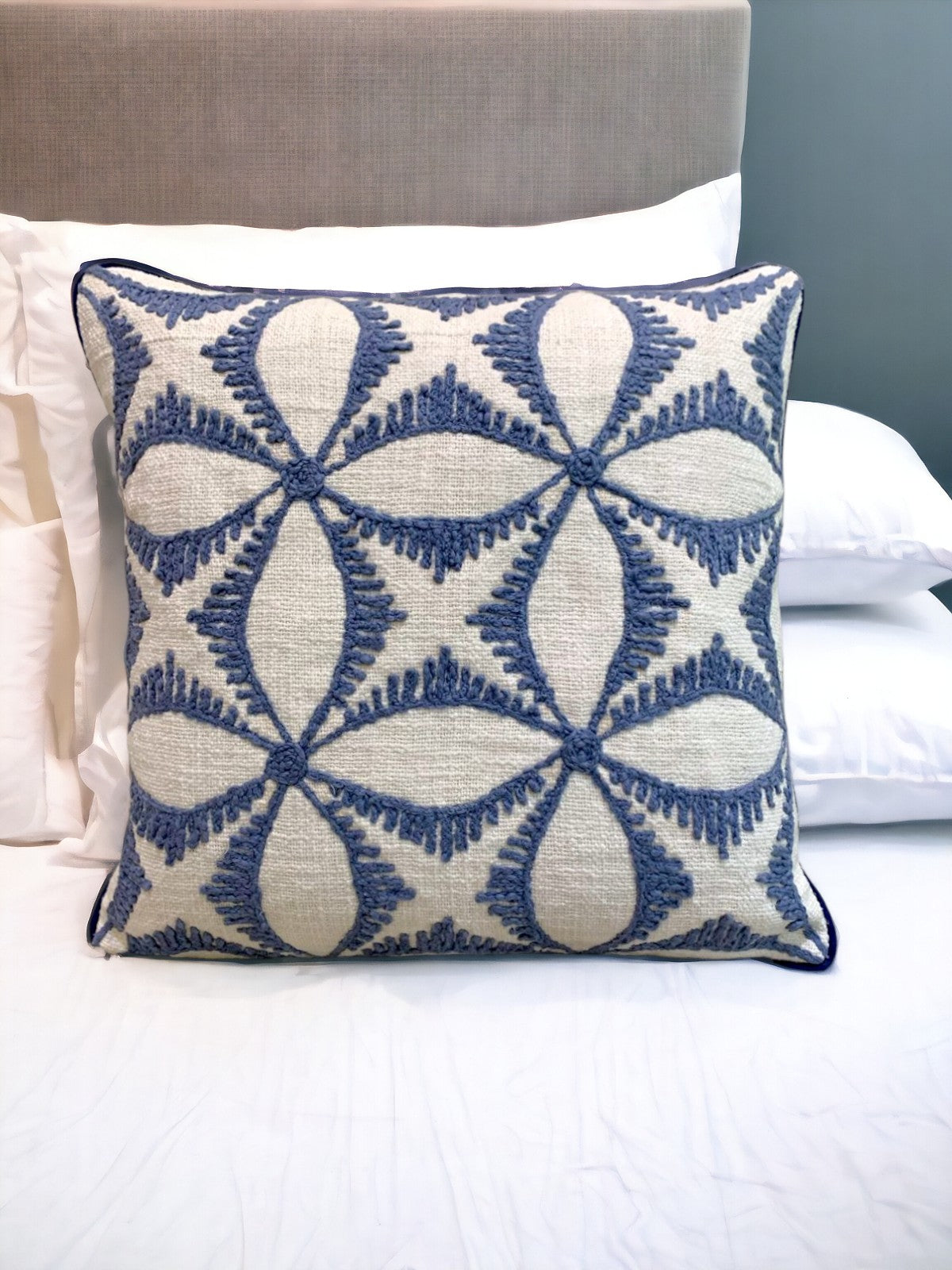 Embroidered Cosmic Blue Pillow Cover