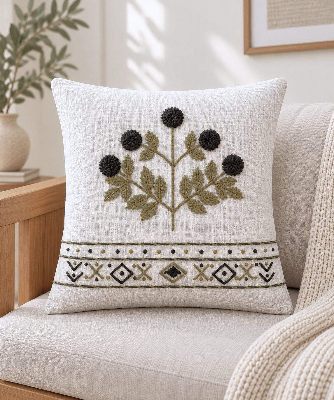 Grey Noir Hand-Embroidered Cotton Cushion Cover – Set of 2