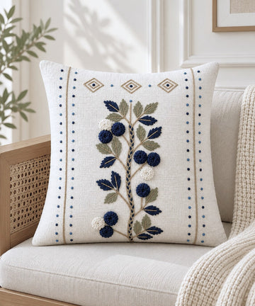 Indigo Grove Hand-Embroidered Cotton Cushion Cover – Set of 2