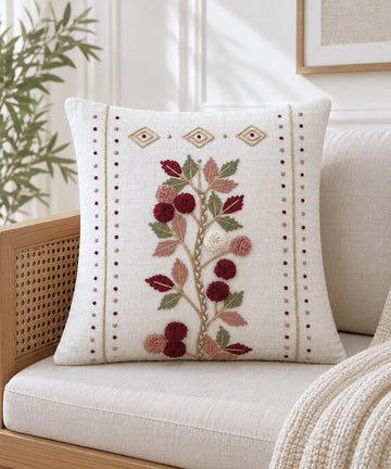 Roselle Garden Hand-Embroidered Cotton Cushion Cover – Set of 2