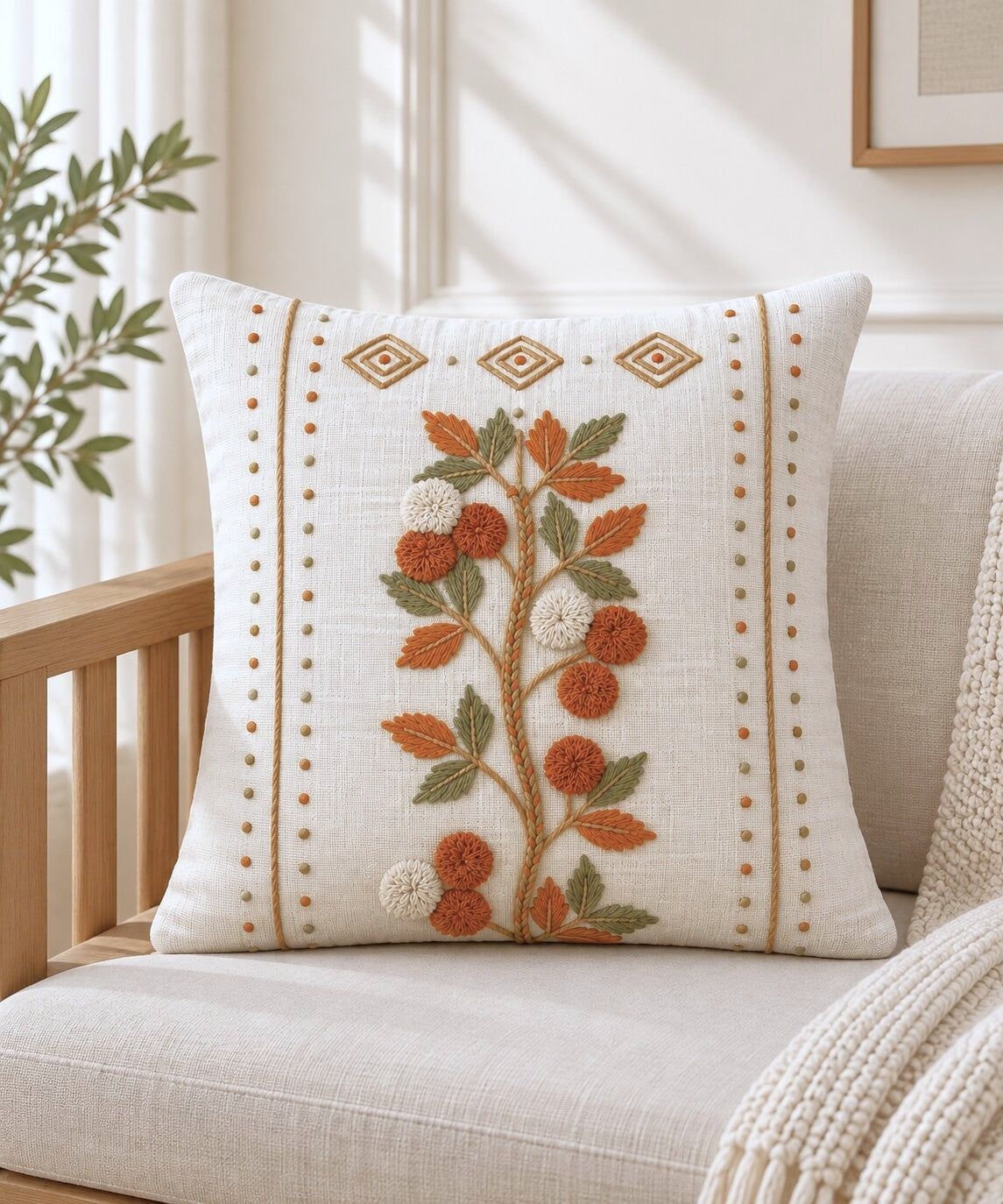 Autumn Grove Hand-Embroidered Cotton Cushion Cover – Set of 2