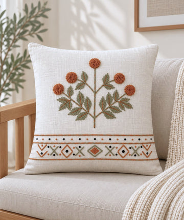 Terracotta Grove Hand-Embroidered Cotton Cushion Cover – Set of 2