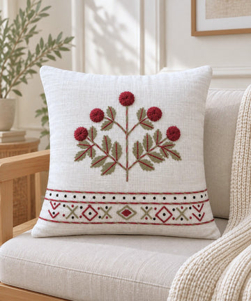 Magenta Bloom Hand-Embroidered Cotton Cushion Cover – Set of 2