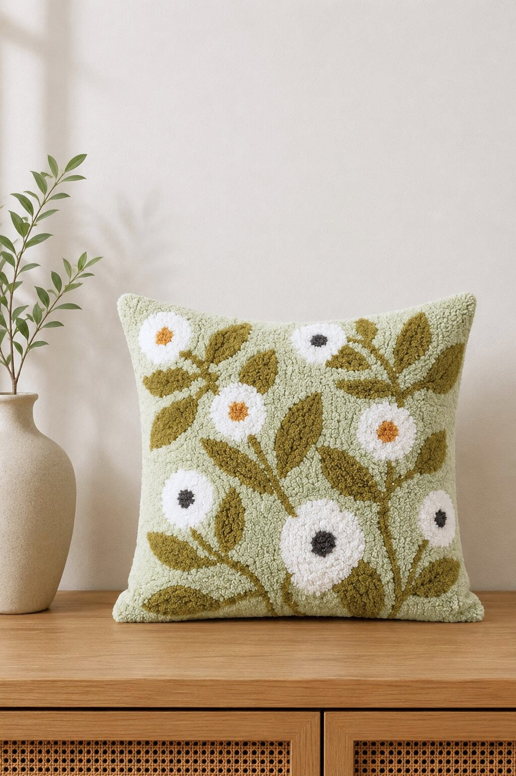 Sage Daisy Cushion Cover – Set of 2