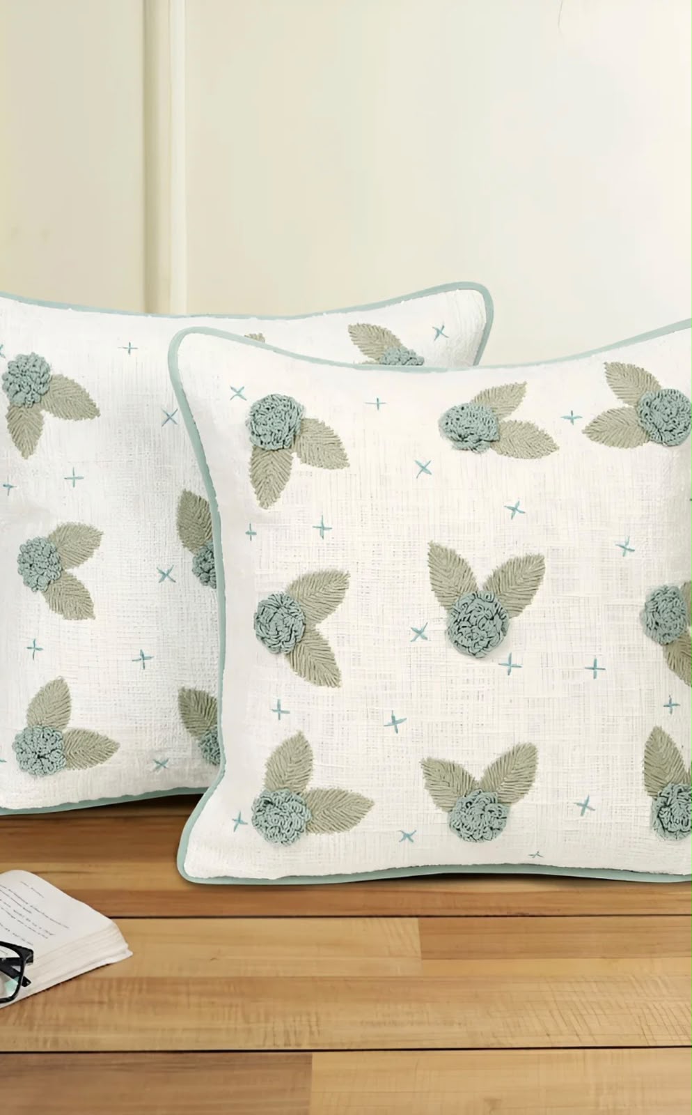 Oceanmint Embroidered Cushion Cover