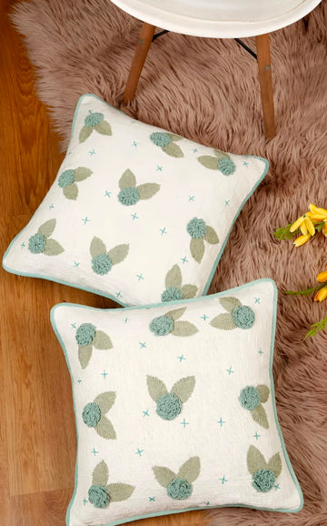 Oceanmint Embroidered Cushion Cover