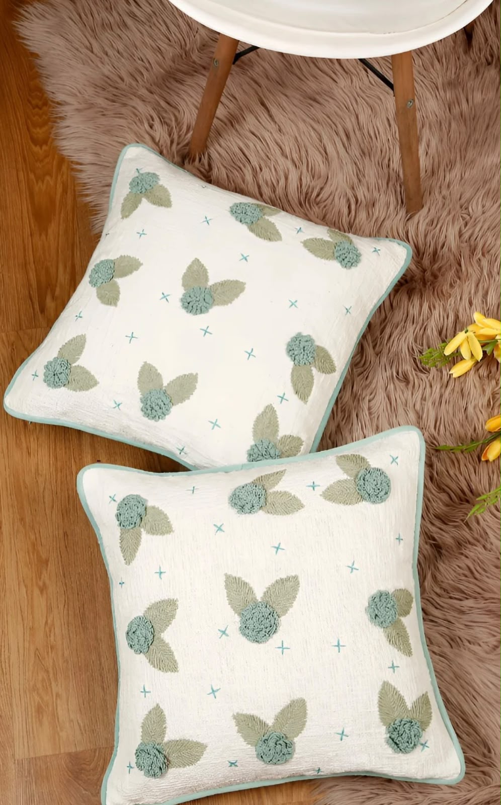 Oceanmint Embroidered Cushion Cover