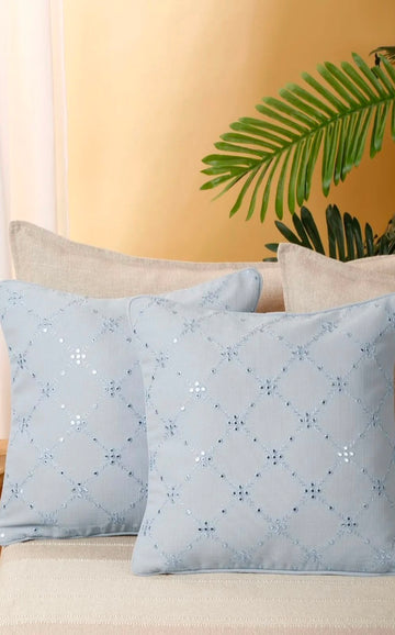 Turquoise Mirror Embellished Cushion Cover