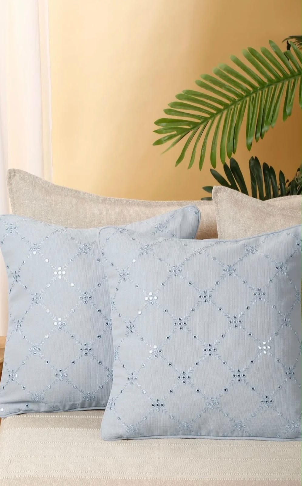 Turquoise Mirror Embellished Cushion Cover