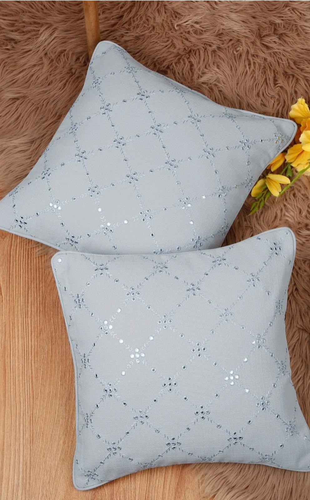 Turquoise Mirror Embellished Cushion Cover