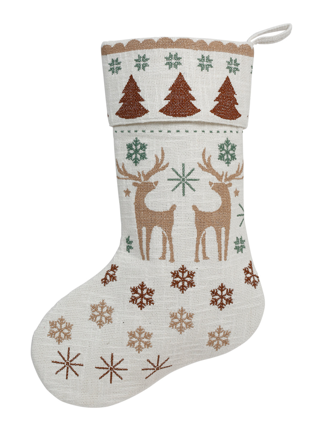 Reindeer pattern embroidered stocking