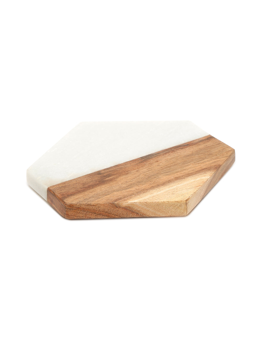 Hexagonal Wood and marble Large Coaster Set