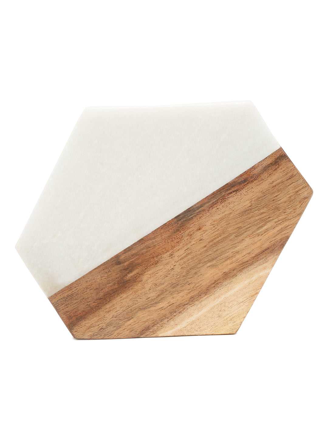 Hexagonal Wood and marble Large Coaster Set