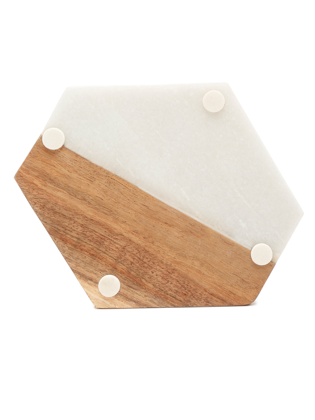 Hexagonal Wood and marble Large Coaster Set