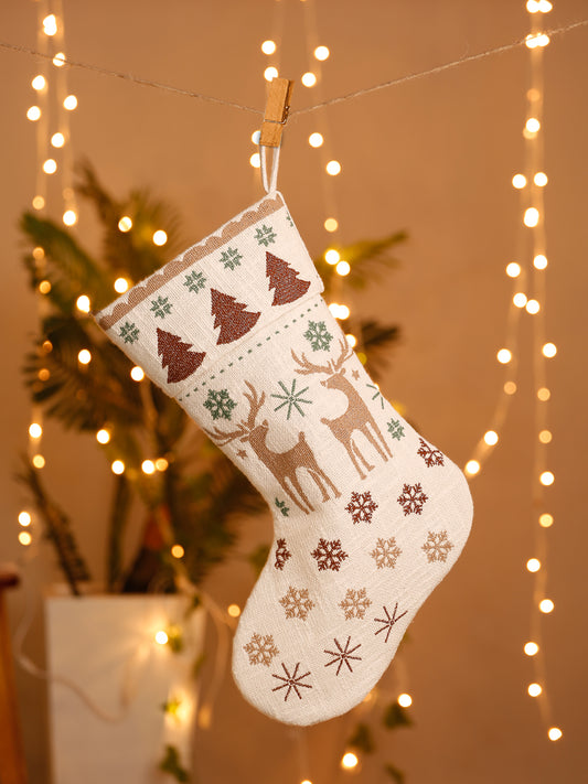 Reindeer pattern embroidered stocking