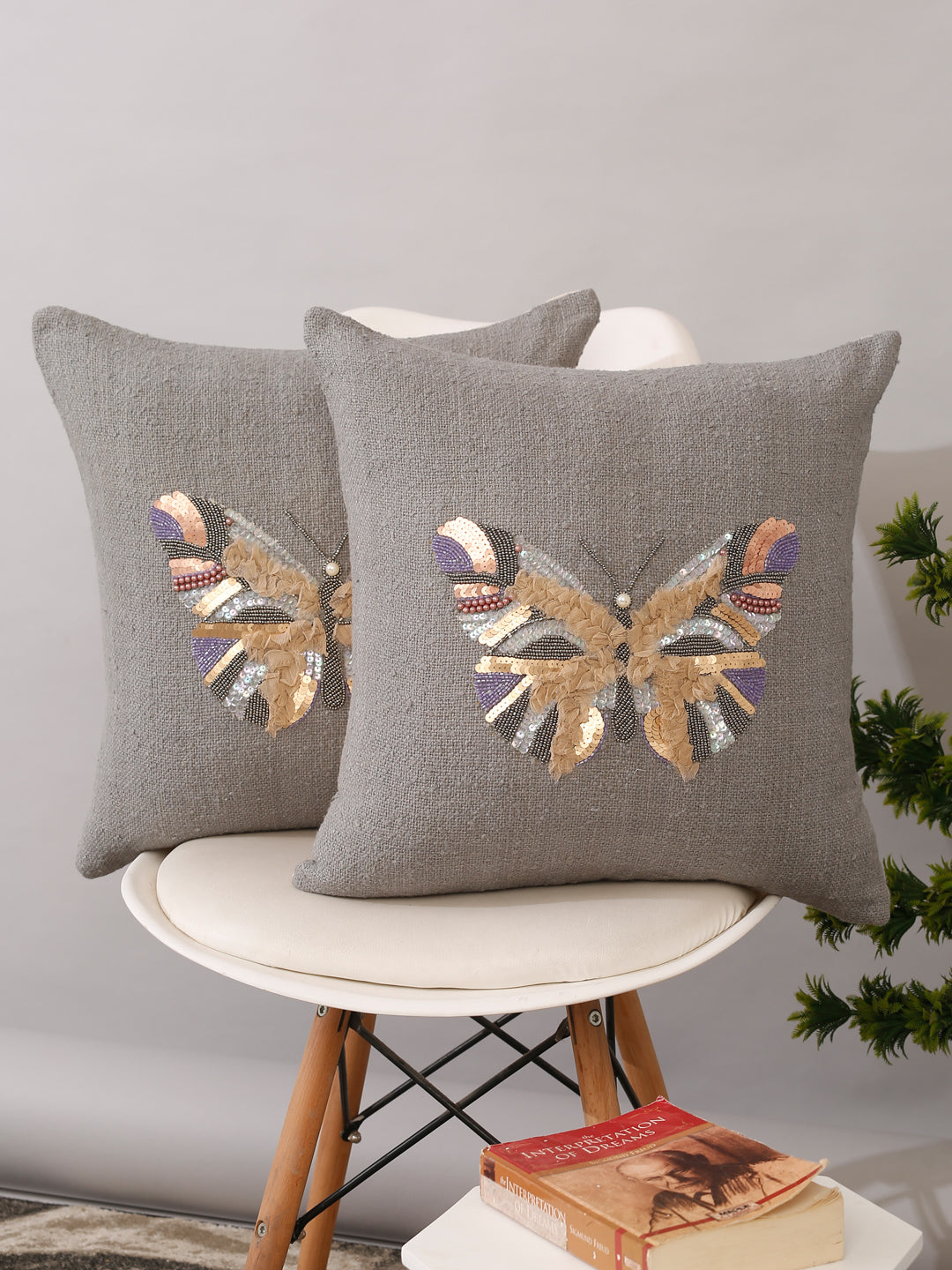 Cotton Boucle Butterfly Pillow Cover