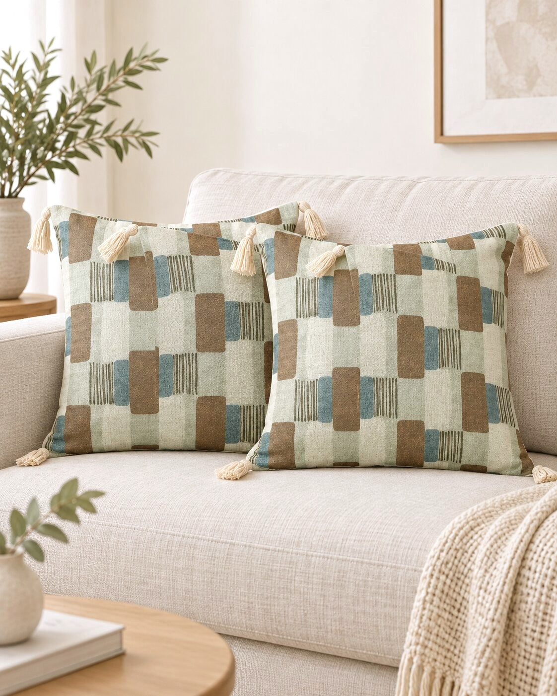 Meadow Blocks Tassel Cushion Covers – Set of 2
