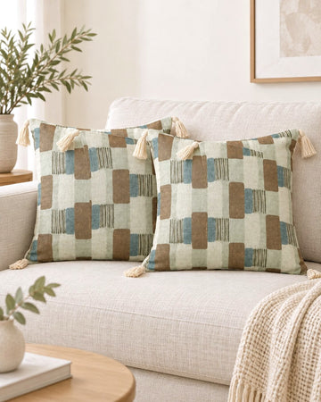 Meadow Blocks Tassel Cushion Covers – Set of 2