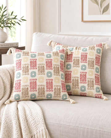 Coral Rhythm Tassel Cushion Covers – Set of 2