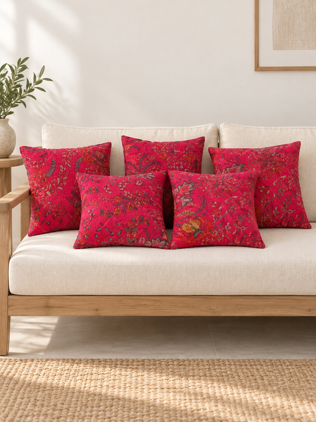 Ruby Garden Velvet Cushion Cover – Set of 5