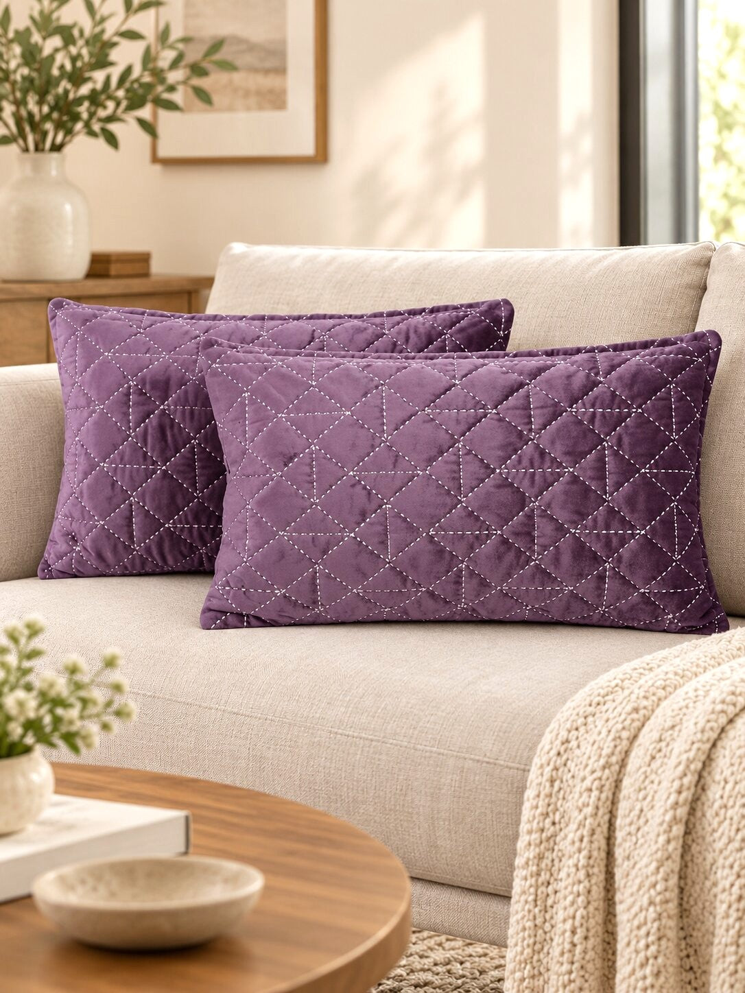 Amethyst Grid Cushion Cover – Set of 2