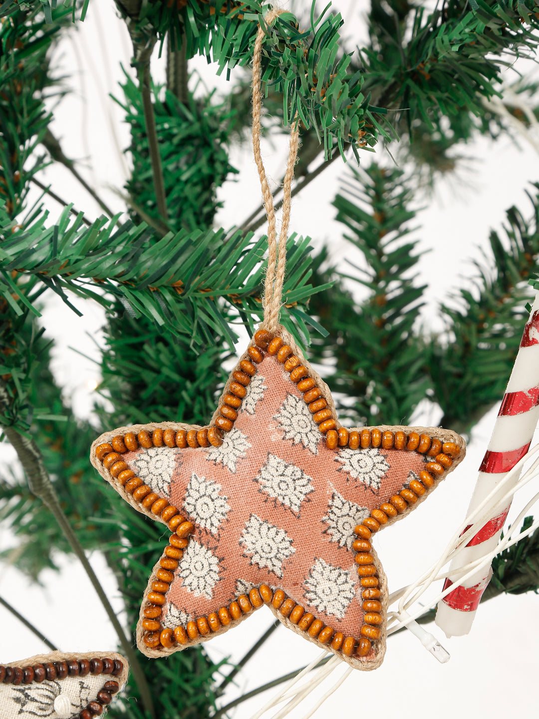 Rust block print Christmas tree hanging