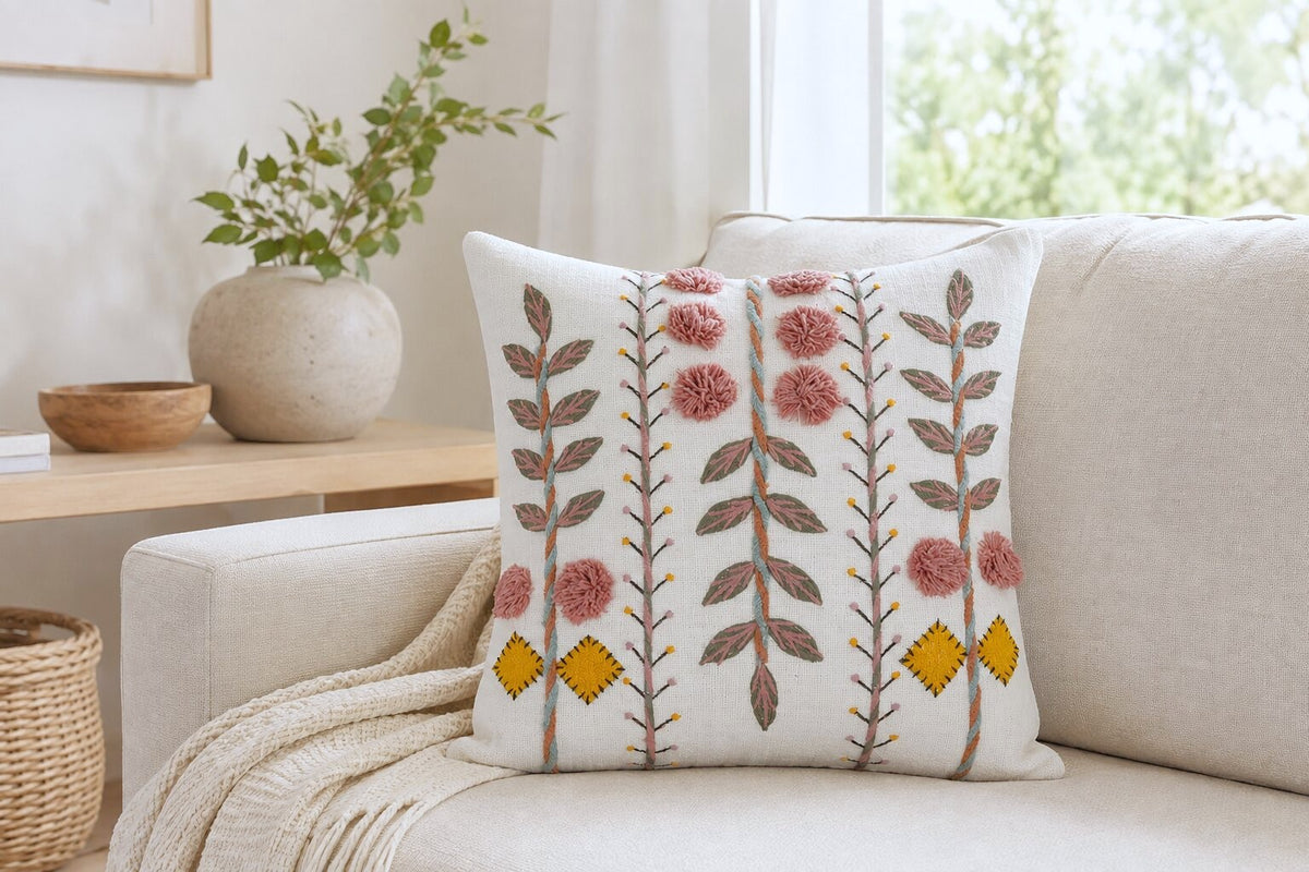 Roselle Garden Embroidered Cushion Cover – Set of 2