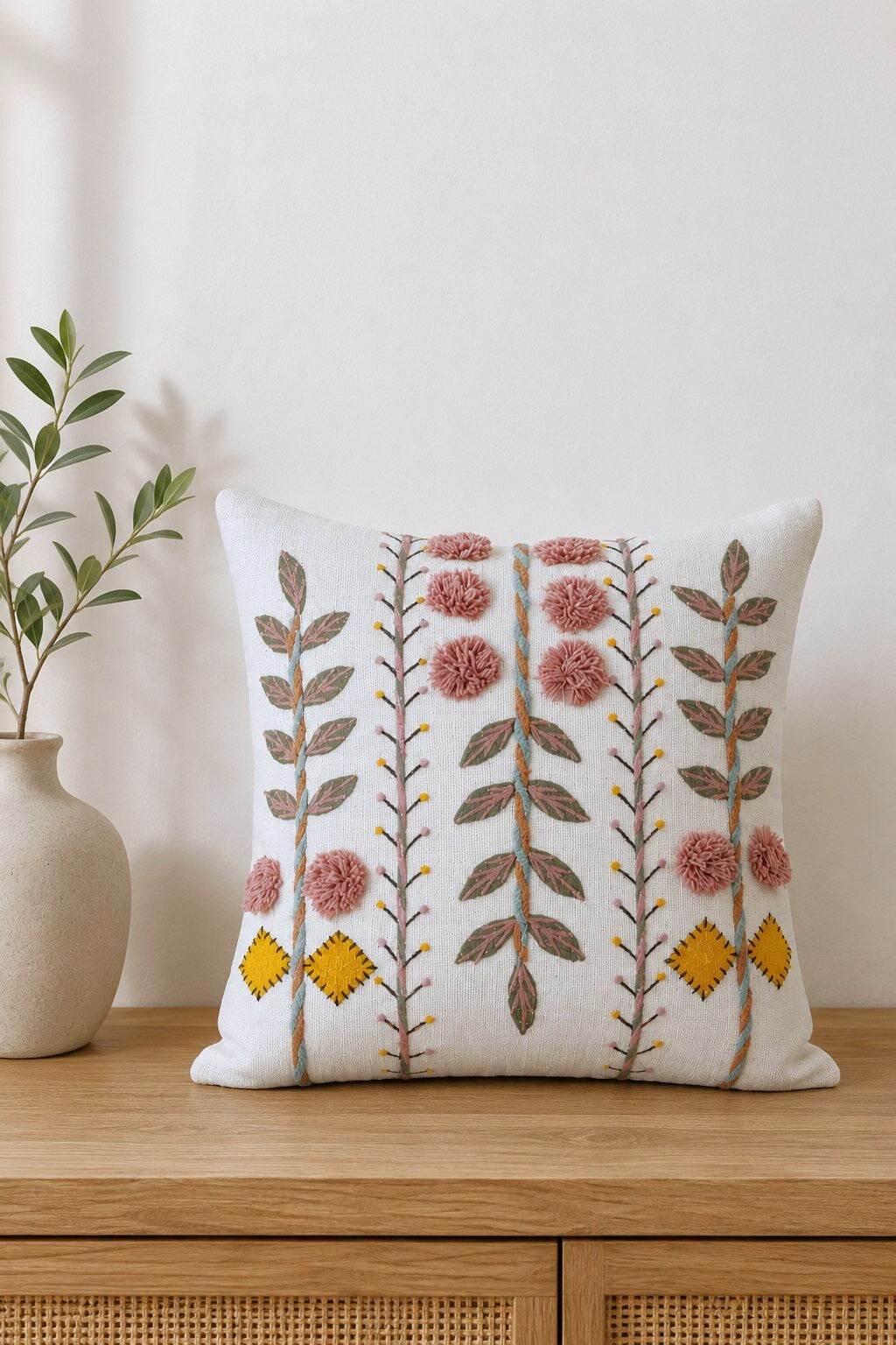Roselle Garden Embroidered Cushion Cover – Set of 2